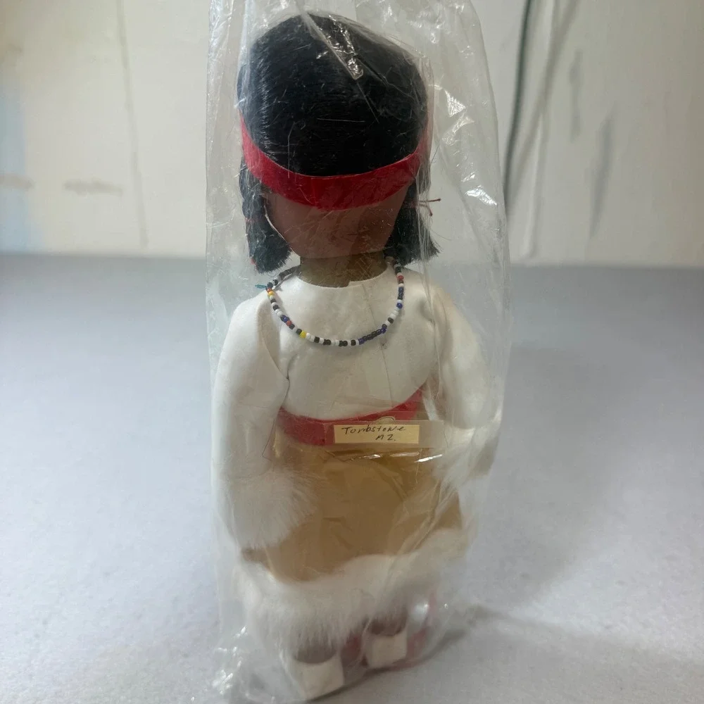Vintage Native American Style Doll Red Bandana White Fur Trim Outfit Tombstone‎